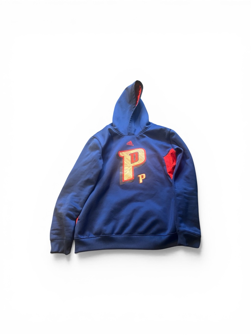 adidas Blue Hoodie with Red and Yellow 'P' Patch